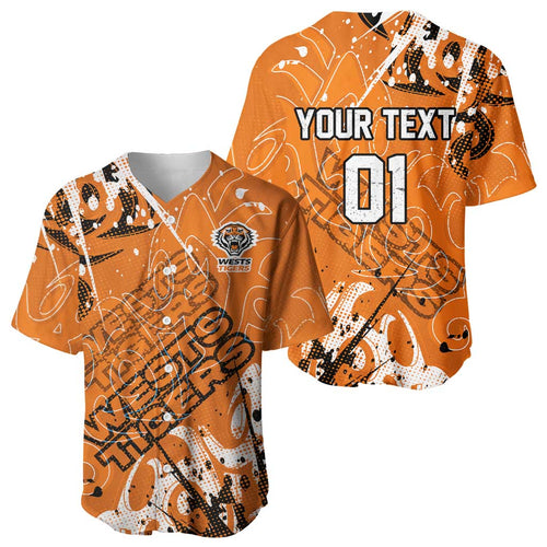 Personalized Wests Tigers Rugby Baseball Jersey Urban Street Graffiti Style - Distressed Splatter Elements