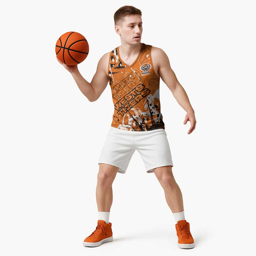 Personalized Wests Tigers Rugby Basketball Jersey Urban Street Graffiti Style - Distressed Splatter Elements