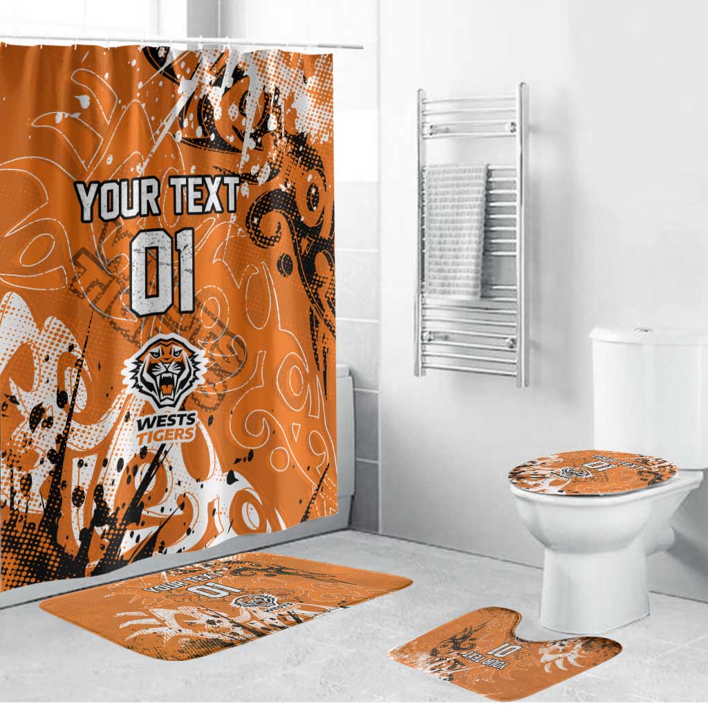 Personalized Wests Tigers Rugby Bathroom Set Urban Street Graffiti Style - Distressed Splatter Elements