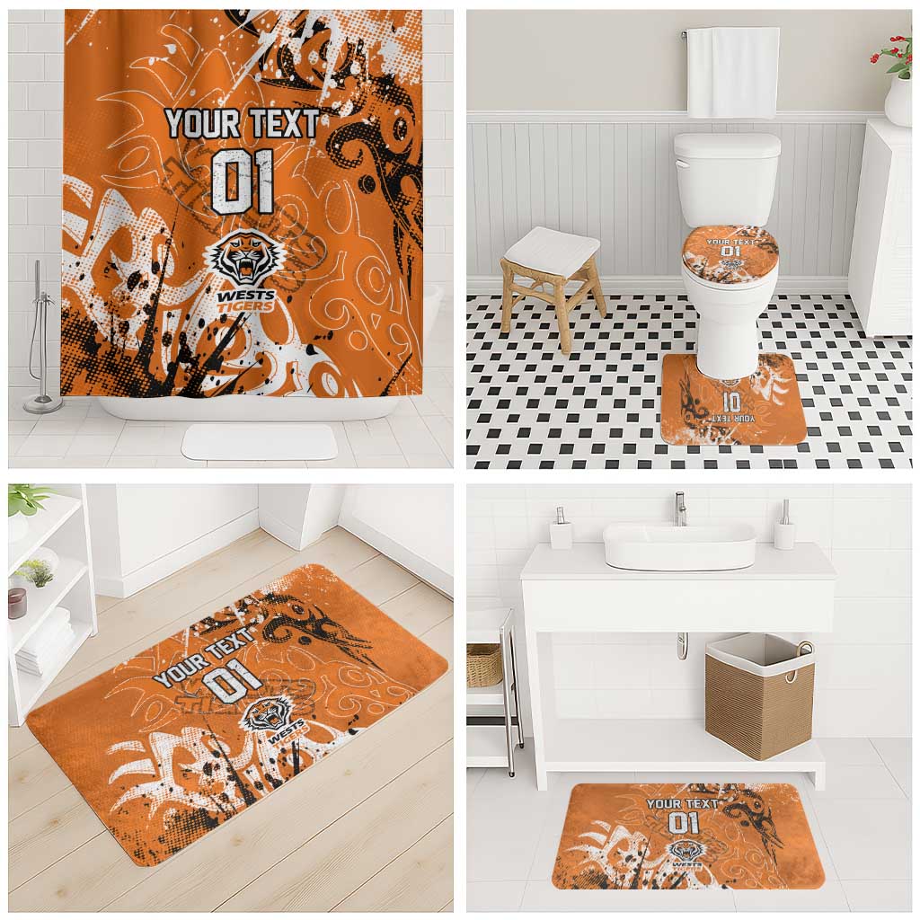 Personalized Wests Tigers Rugby Bathroom Set Urban Street Graffiti Style - Distressed Splatter Elements