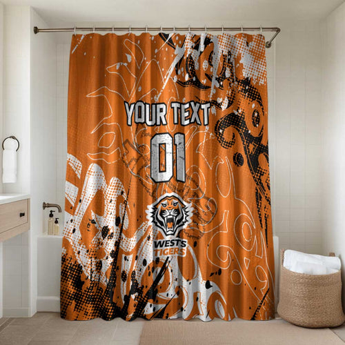 Personalized Wests Tigers Rugby Bathroom Set Urban Street Graffiti Style - Distressed Splatter Elements