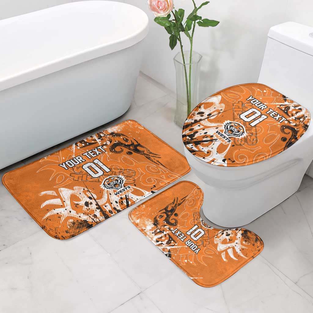 Personalized Wests Tigers Rugby Bathroom Set Urban Street Graffiti Style - Distressed Splatter Elements