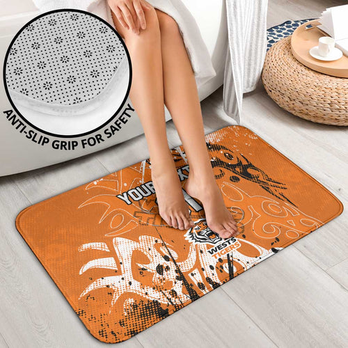 Personalized Wests Tigers Rugby Bathroom Set Urban Street Graffiti Style - Distressed Splatter Elements