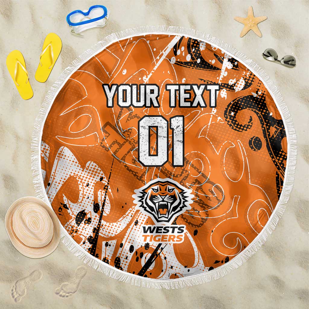 Personalized Wests Tigers Rugby Beach Blanket Urban Street Graffiti Style - Distressed Splatter Elements