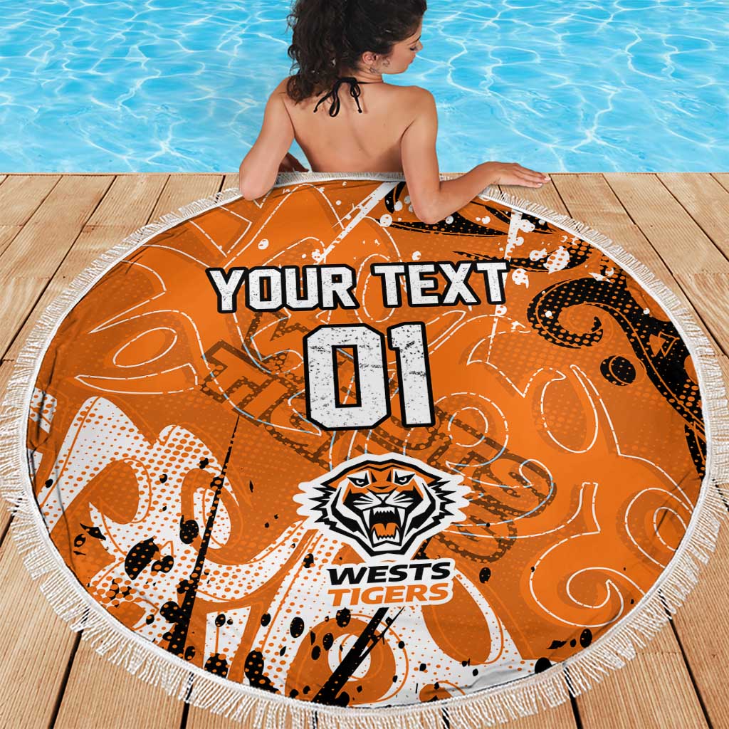 Personalized Wests Tigers Rugby Beach Blanket Urban Street Graffiti Style - Distressed Splatter Elements