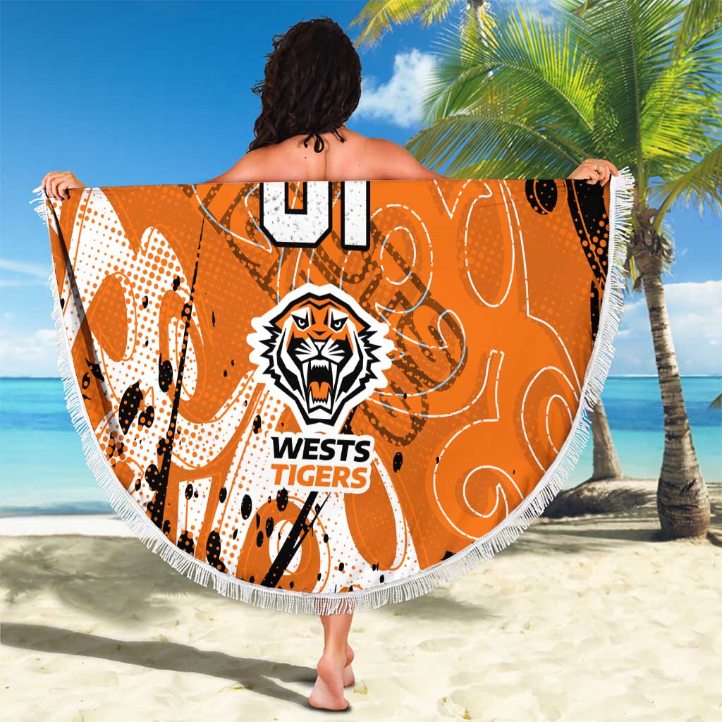 Personalized Wests Tigers Rugby Beach Blanket Urban Street Graffiti Style - Distressed Splatter Elements