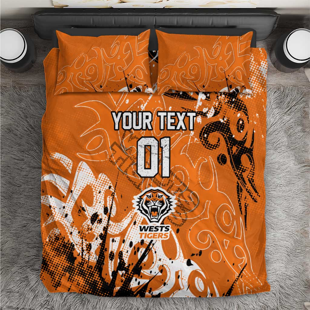 Personalized Wests Tigers Rugby Bedding Set Urban Street Graffiti Style - Distressed Splatter Elements