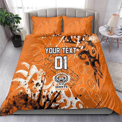 Personalized Wests Tigers Rugby Bedding Set Urban Street Graffiti Style - Distressed Splatter Elements