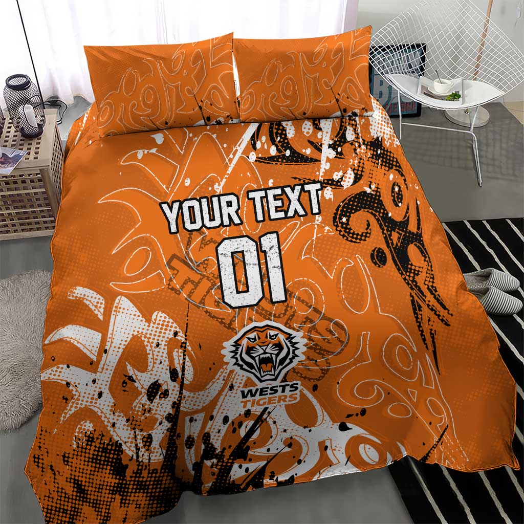 Personalized Wests Tigers Rugby Bedding Set Urban Street Graffiti Style - Distressed Splatter Elements