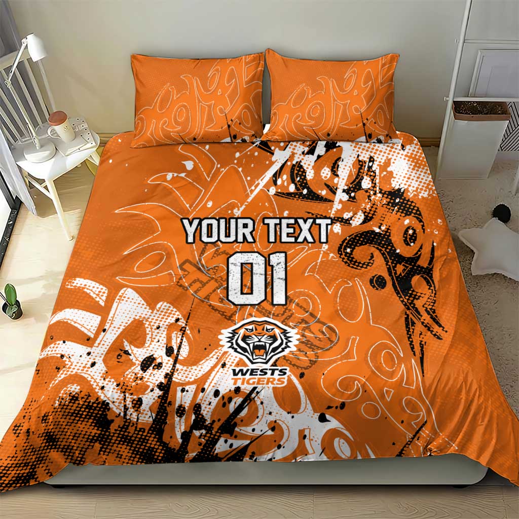 Personalized Wests Tigers Rugby Bedding Set Urban Street Graffiti Style - Distressed Splatter Elements