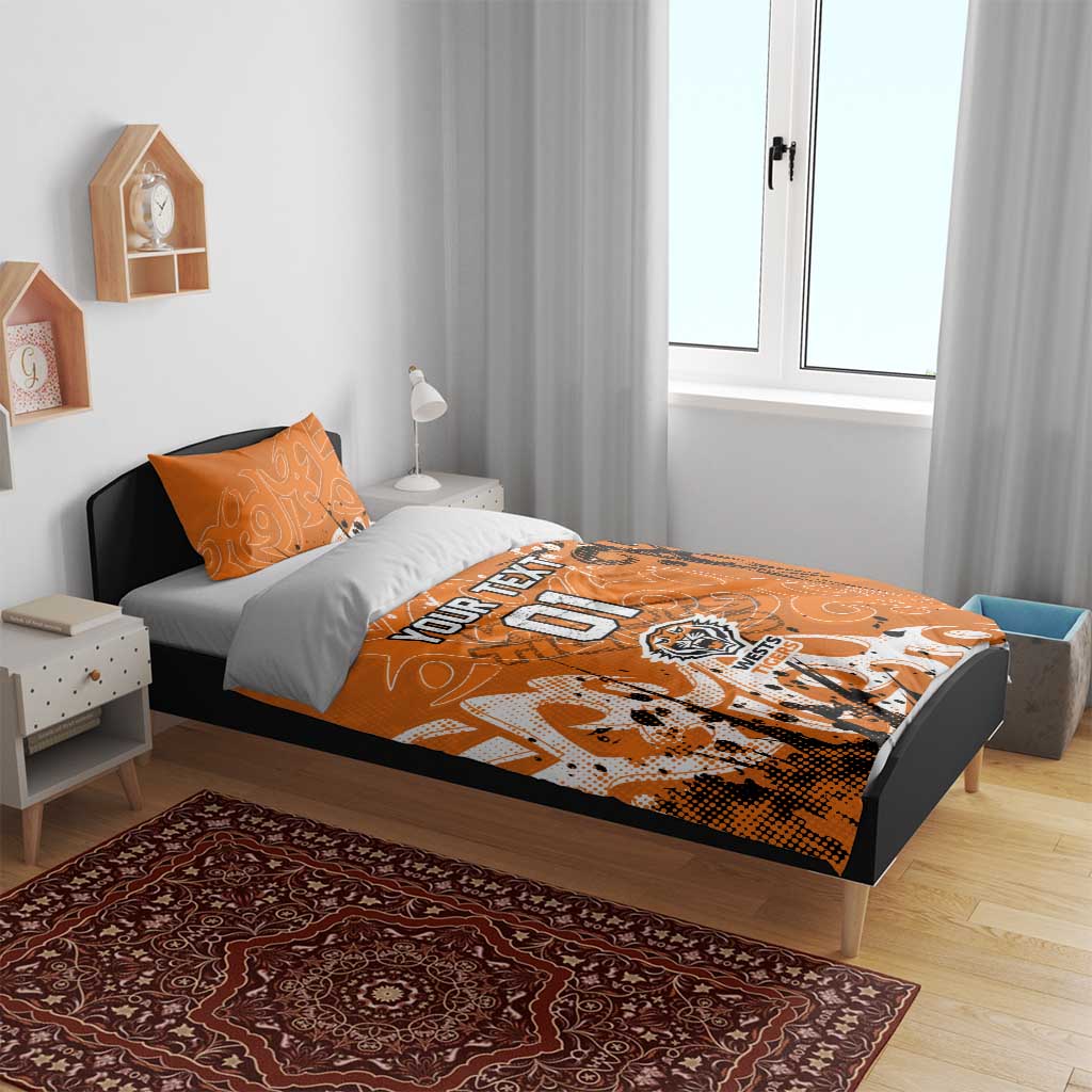 Personalized Wests Tigers Rugby Bedding Set Urban Street Graffiti Style - Distressed Splatter Elements