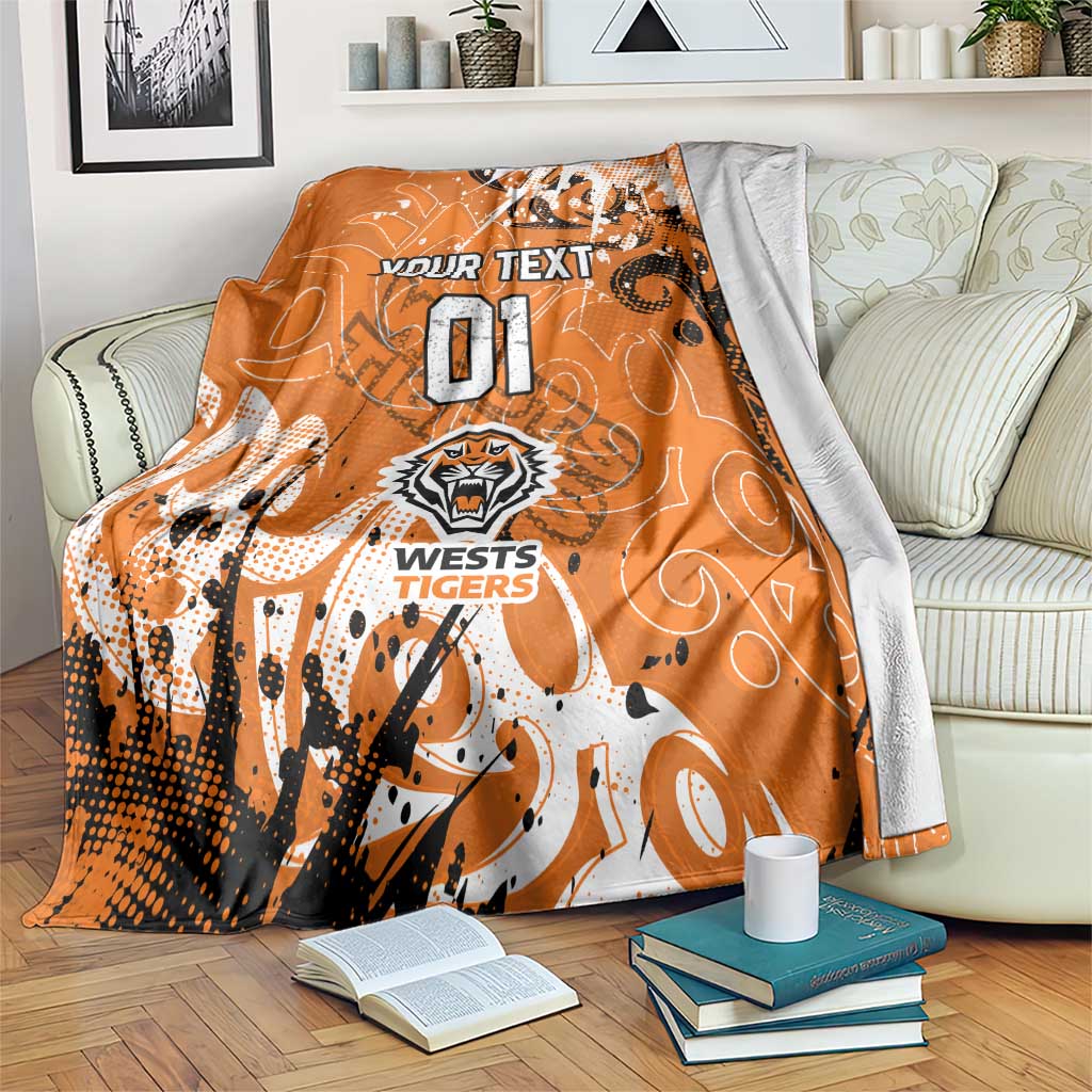 Personalized Wests Tigers Rugby Blanket Urban Street Graffiti Style - Distressed Splatter Elements
