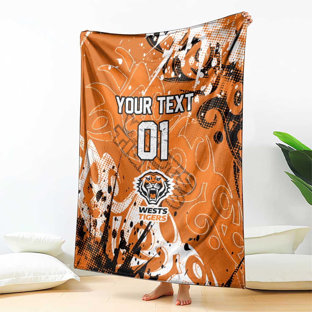 Personalized Wests Tigers Rugby Blanket Urban Street Graffiti Style - Distressed Splatter Elements