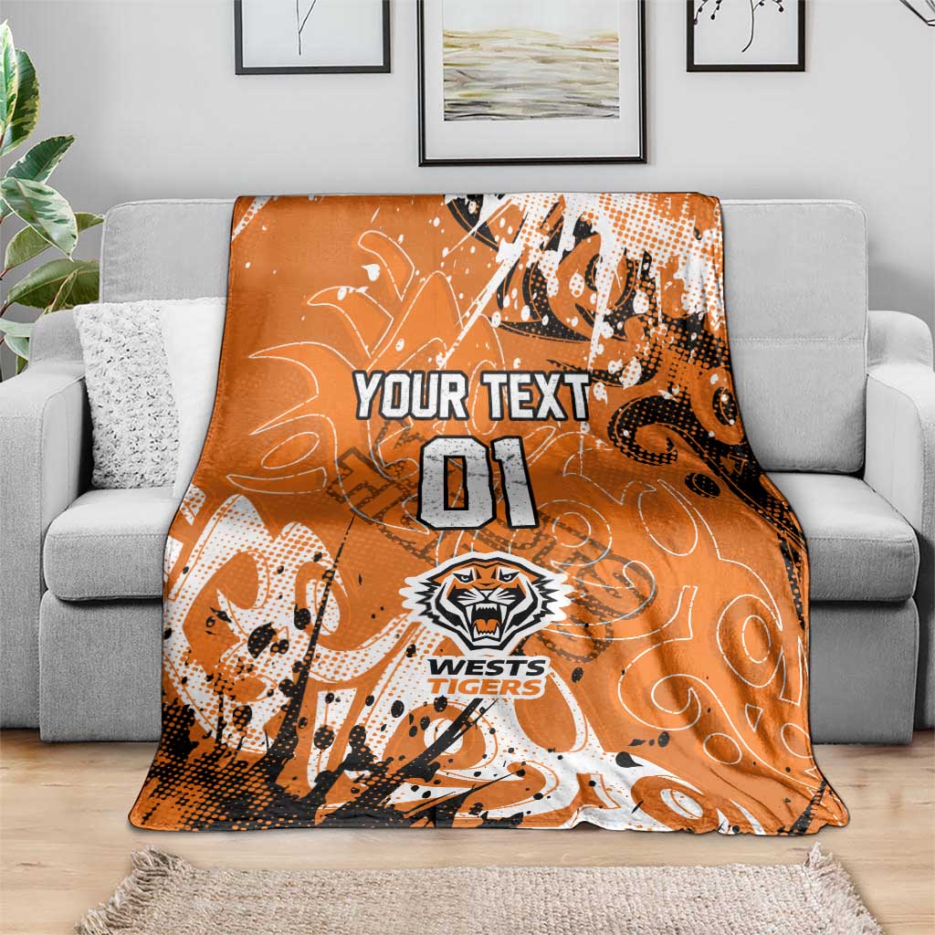 Personalized Wests Tigers Rugby Blanket Urban Street Graffiti Style - Distressed Splatter Elements