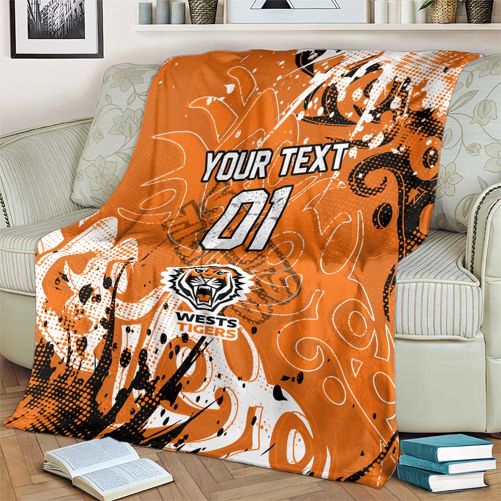 Personalized Wests Tigers Rugby Blanket Urban Street Graffiti Style - Distressed Splatter Elements