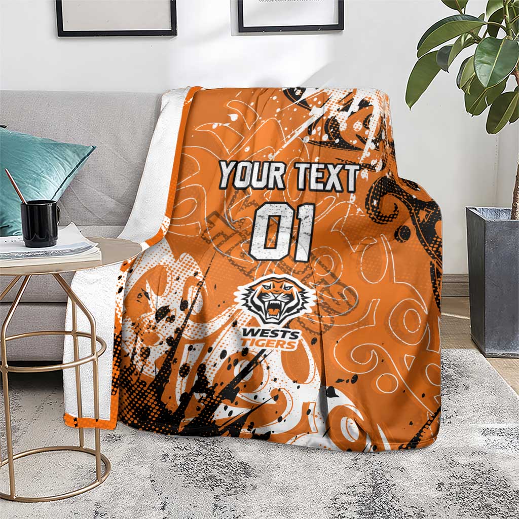 Personalized Wests Tigers Rugby Blanket Urban Street Graffiti Style - Distressed Splatter Elements