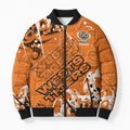 Personalized Wests Tigers Rugby Bomber Puffer Jacket Urban Street Graffiti Style - Distressed Splatter Elements