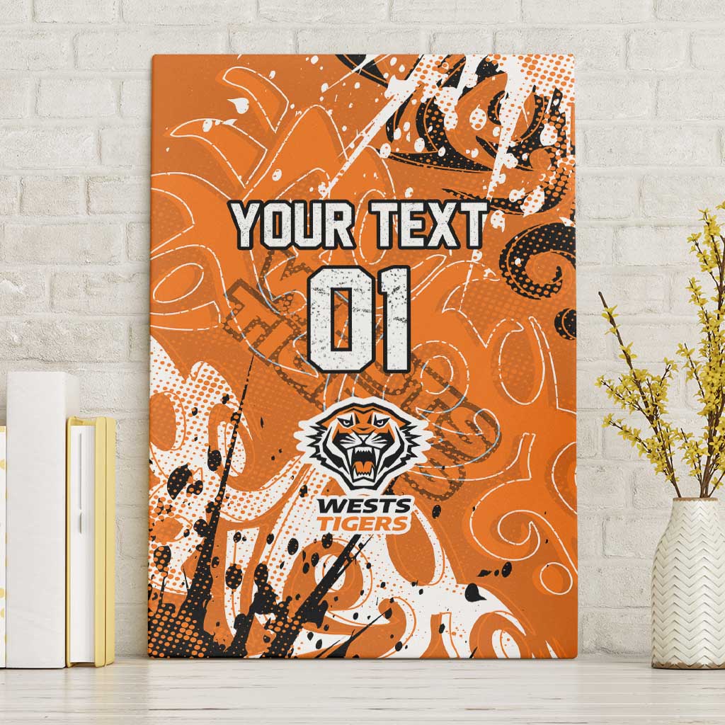 Personalized Wests Tigers Rugby Canvas Wall Art Urban Street Graffiti Style - Distressed Splatter Elements
