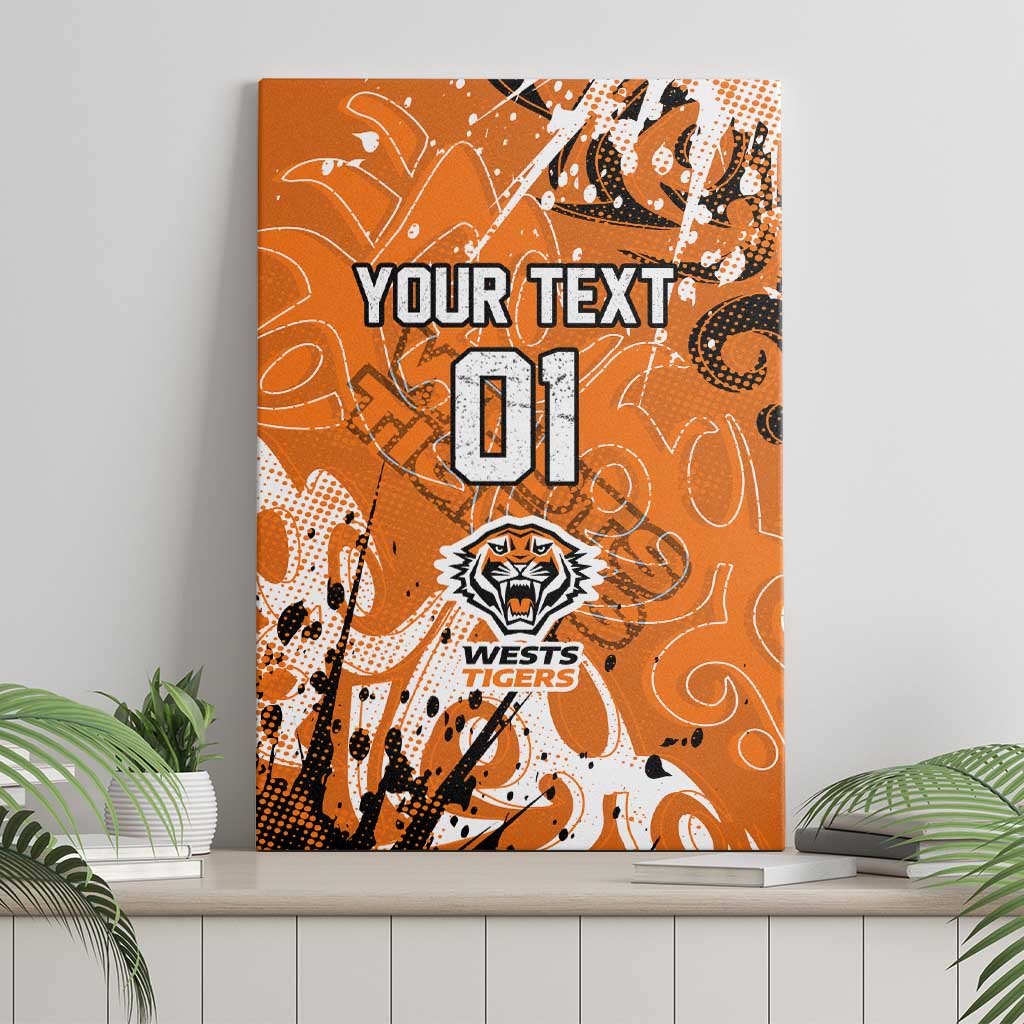 Personalized Wests Tigers Rugby Canvas Wall Art Urban Street Graffiti Style - Distressed Splatter Elements