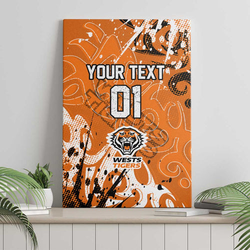 Personalized Wests Tigers Rugby Canvas Wall Art Urban Street Graffiti Style - Distressed Splatter Elements