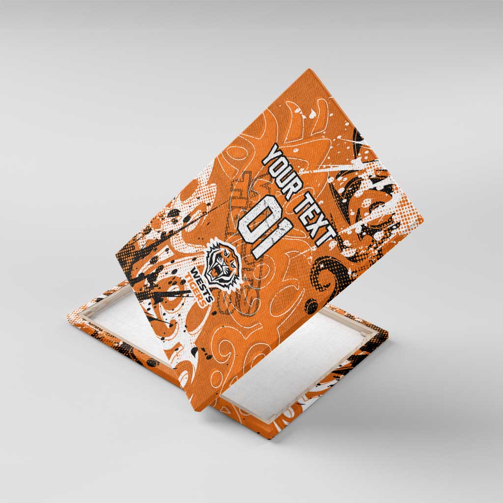 Personalized Wests Tigers Rugby Canvas Wall Art Urban Street Graffiti Style - Distressed Splatter Elements
