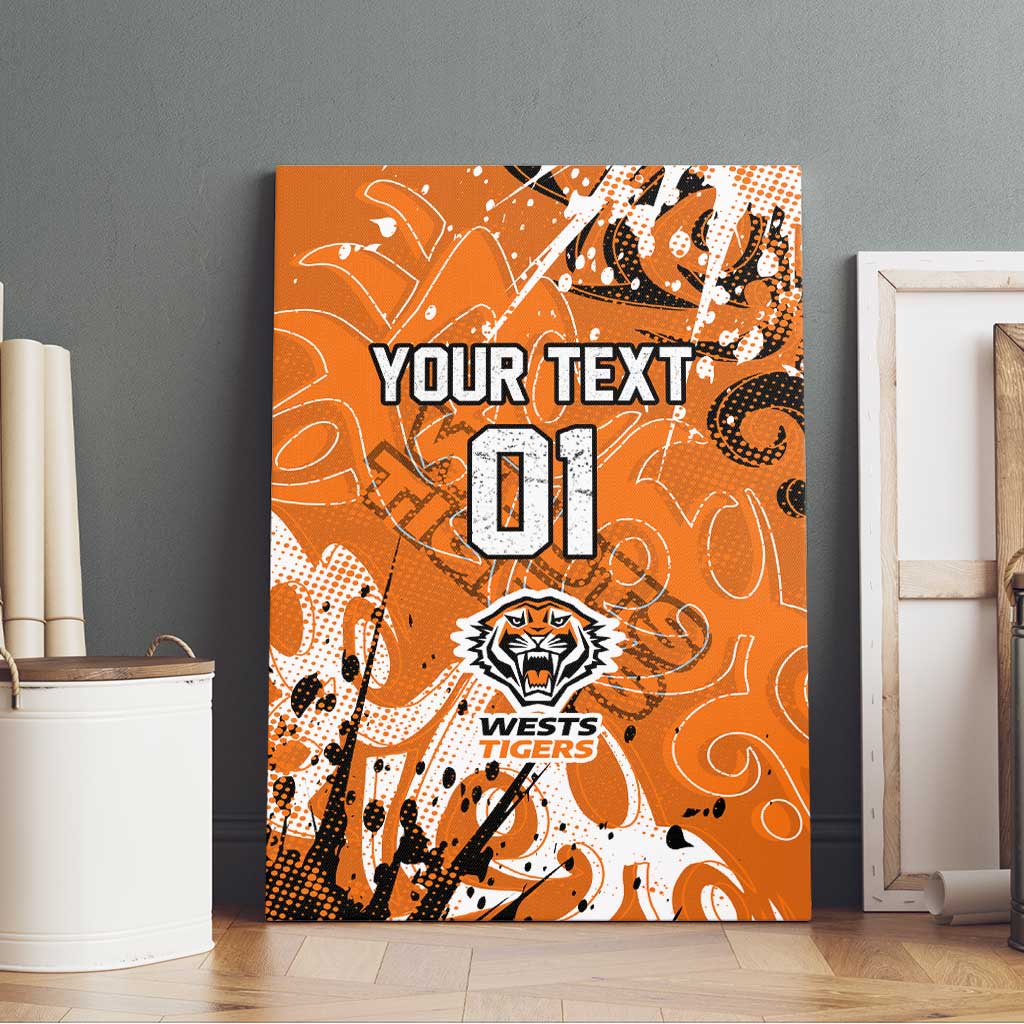 Personalized Wests Tigers Rugby Canvas Wall Art Urban Street Graffiti Style - Distressed Splatter Elements