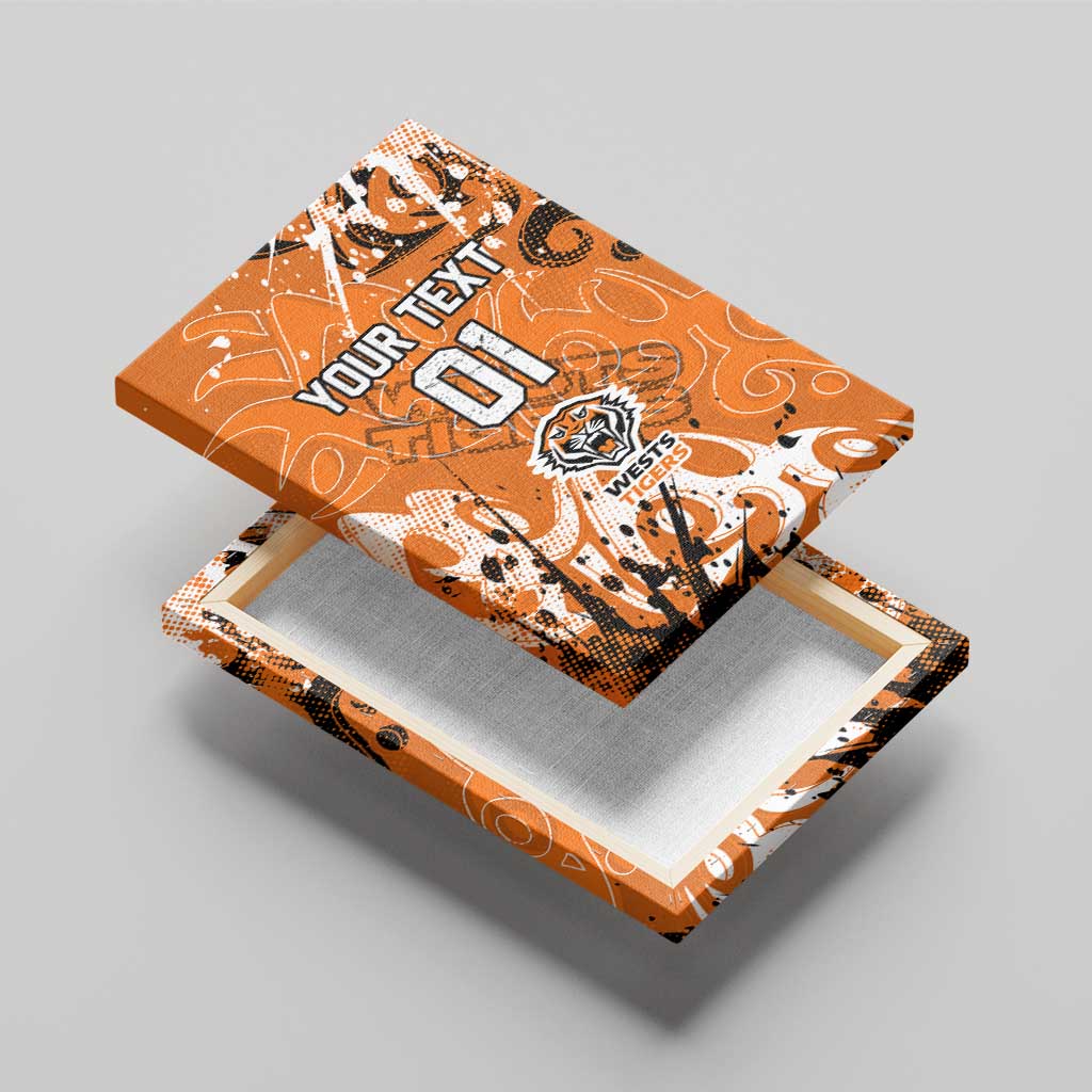 Personalized Wests Tigers Rugby Canvas Wall Art Urban Street Graffiti Style - Distressed Splatter Elements