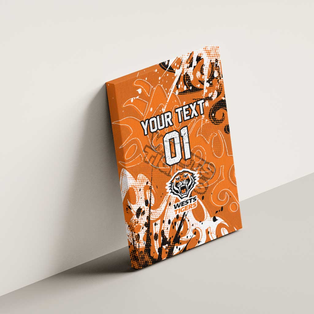 Personalized Wests Tigers Rugby Canvas Wall Art Urban Street Graffiti Style - Distressed Splatter Elements