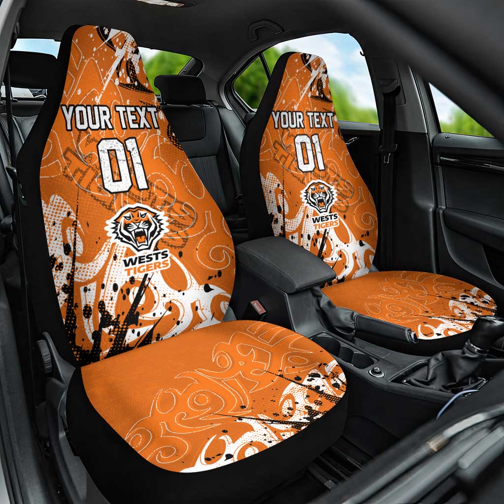 Personalized Wests Tigers Rugby Car Seat Cover Urban Street Graffiti Style - Distressed Splatter Elements