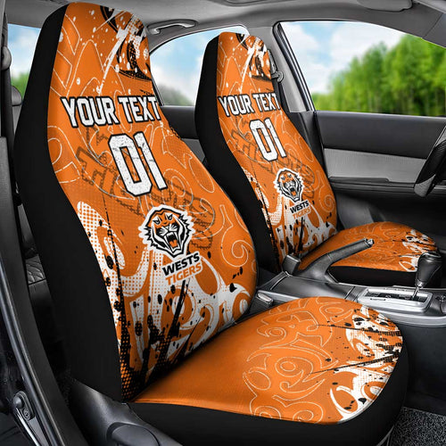 Personalized Wests Tigers Rugby Car Seat Cover Urban Street Graffiti Style - Distressed Splatter Elements