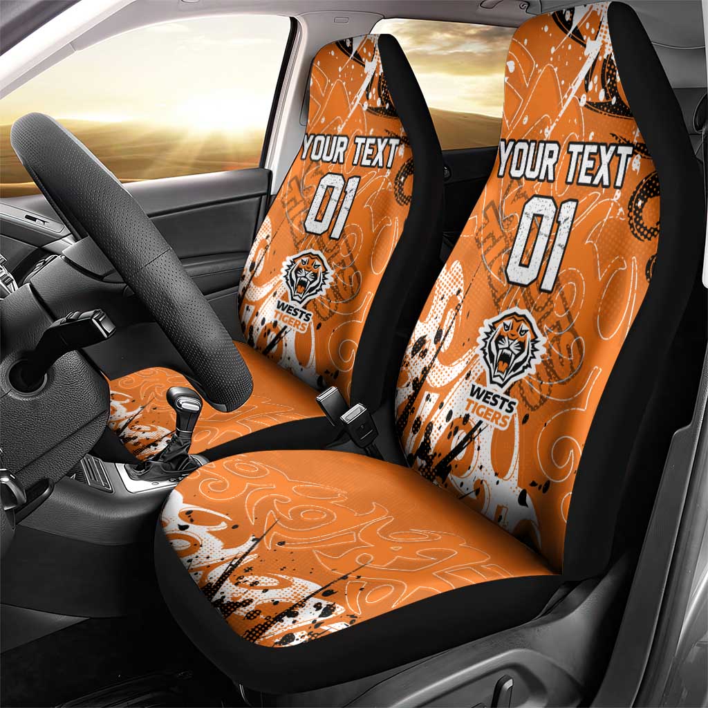 Personalized Wests Tigers Rugby Car Seat Cover Urban Street Graffiti Style - Distressed Splatter Elements