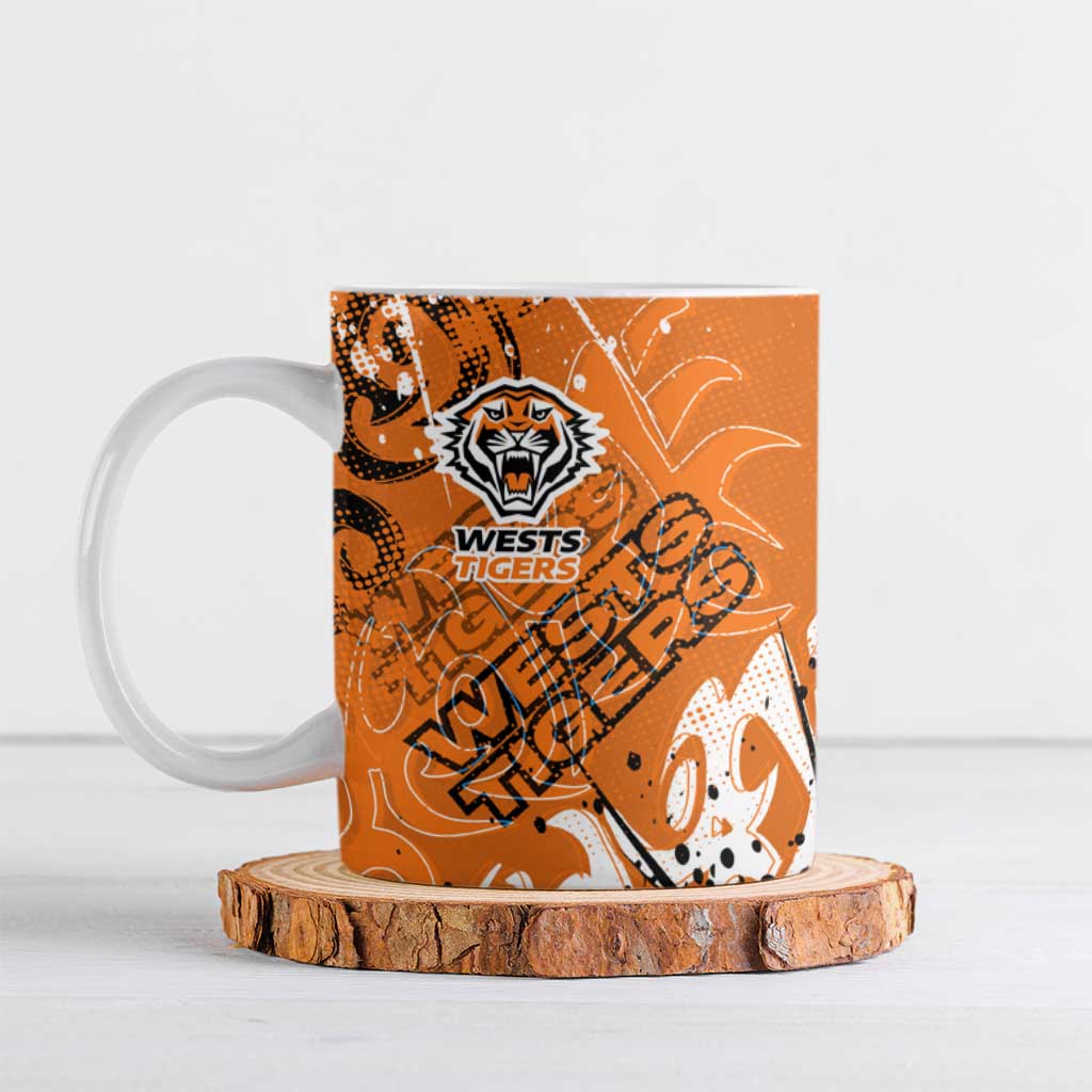 Personalized Wests Tigers Rugby Ceramic Mug Urban Street Graffiti Style - Distressed Splatter Elements