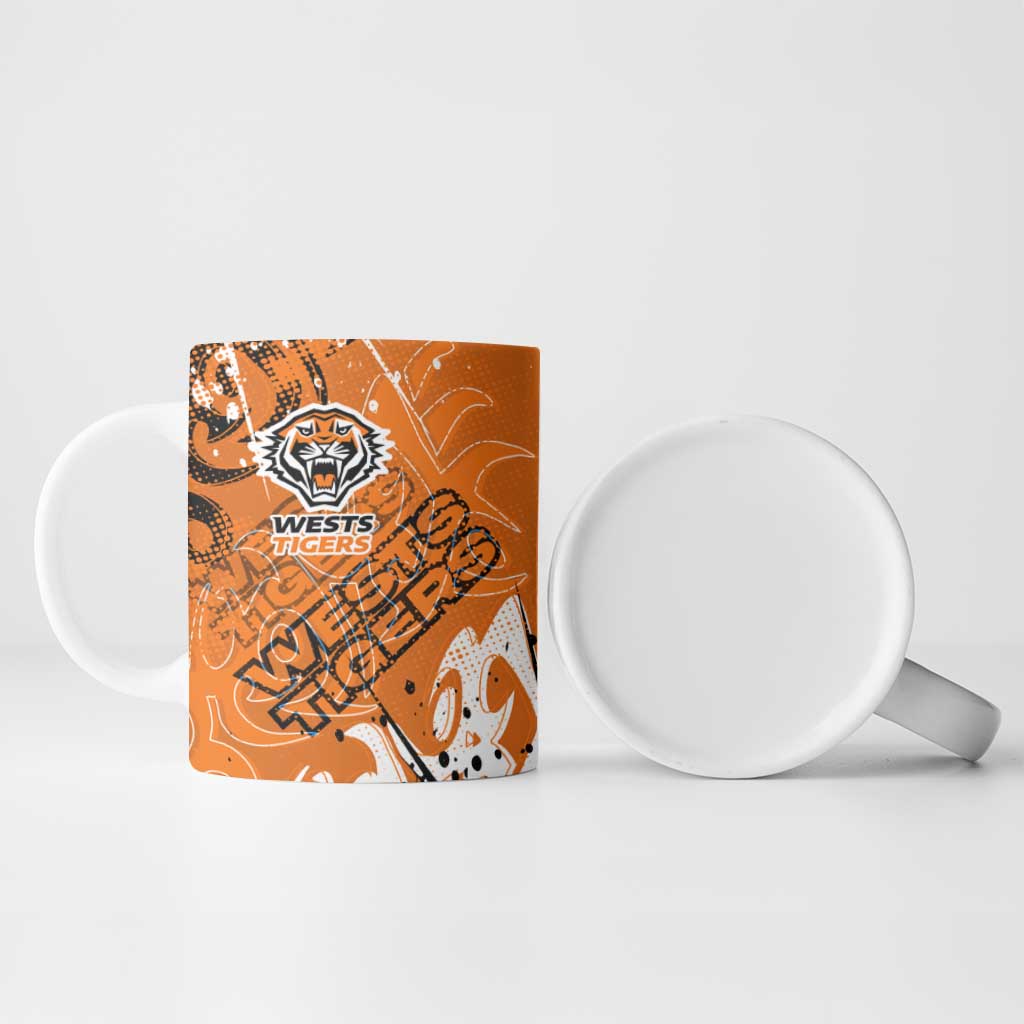 Personalized Wests Tigers Rugby Ceramic Mug Urban Street Graffiti Style - Distressed Splatter Elements