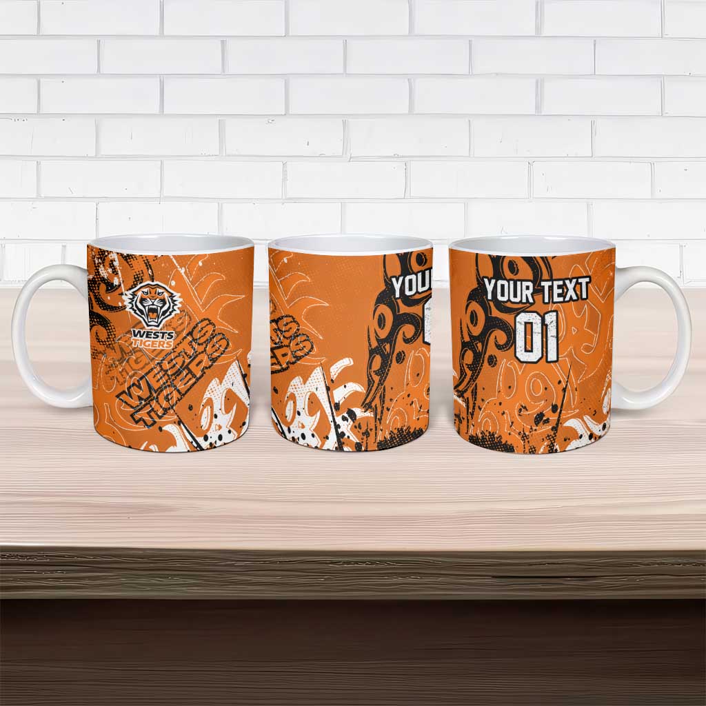 Personalized Wests Tigers Rugby Ceramic Mug Urban Street Graffiti Style - Distressed Splatter Elements