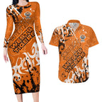 Personalized Wests Tigers Rugby Couples Matching Long Sleeve Bodycon Dress and Hawaiian Shirt Urban Street Graffiti Style - Distressed Splatter Elements