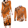 Personalized Wests Tigers Rugby Couples Matching Long Sleeve Bodycon Dress and Long Sleeve Button Shirt Urban Street Graffiti Style - Distressed Splatter Elements