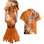 Personalized Wests Tigers Rugby Couples Matching Mermaid Dress and Hawaiian Shirt Urban Street Graffiti Style - Distressed Splatter Elements