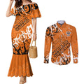 Personalized Wests Tigers Rugby Couples Matching Mermaid Dress and Long Sleeve Button Shirt Urban Street Graffiti Style - Distressed Splatter Elements