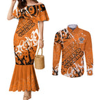 Personalized Wests Tigers Rugby Couples Matching Mermaid Dress and Long Sleeve Button Shirt Urban Street Graffiti Style - Distressed Splatter Elements