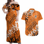 Personalized Wests Tigers Rugby Couples Matching Off Shoulder Maxi Dress and Hawaiian Shirt Urban Street Graffiti Style - Distressed Splatter Elements