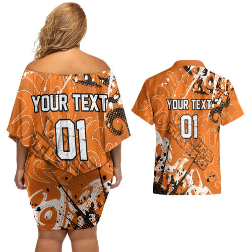 Personalized Wests Tigers Rugby Couples Matching Off Shoulder Short Dress and Hawaiian Shirt Urban Street Graffiti Style - Distressed Splatter Elements