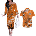 Personalized Wests Tigers Rugby Couples Matching Off The Shoulder Long Sleeve Dress and Hawaiian Shirt Urban Street Graffiti Style - Distressed Splatter Elements