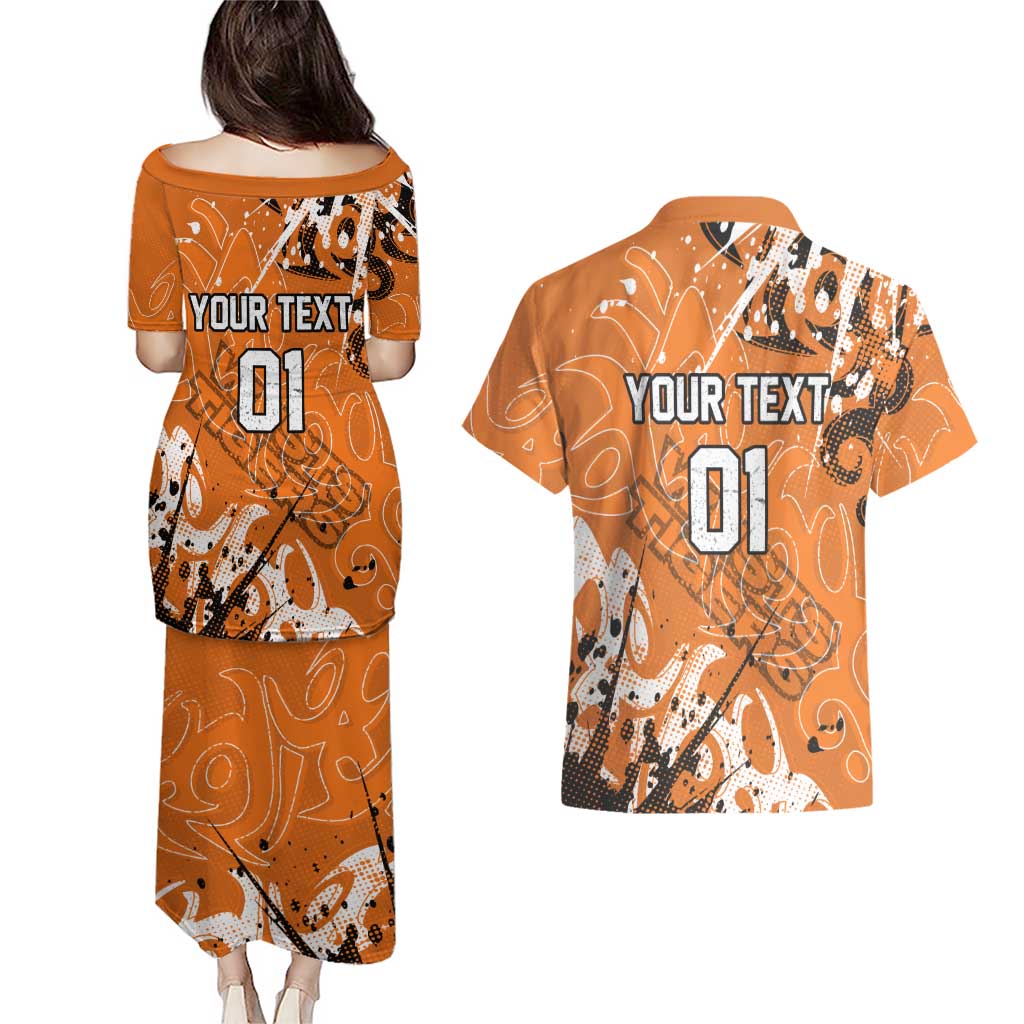 Personalized Wests Tigers Rugby Couples Matching Puletasi and Hawaiian Shirt Urban Street Graffiti Style - Distressed Splatter Elements