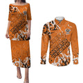 Personalized Wests Tigers Rugby Couples Matching Puletasi and Long Sleeve Button Shirt Urban Street Graffiti Style - Distressed Splatter Elements
