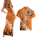 Personalized Wests Tigers Rugby Couples Matching Short Sleeve Bodycon Dress and Hawaiian Shirt Urban Street Graffiti Style - Distressed Splatter Elements