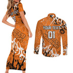 Personalized Wests Tigers Rugby Couples Matching Short Sleeve Bodycon Dress and Long Sleeve Button Shirt Urban Street Graffiti Style - Distressed Splatter Elements