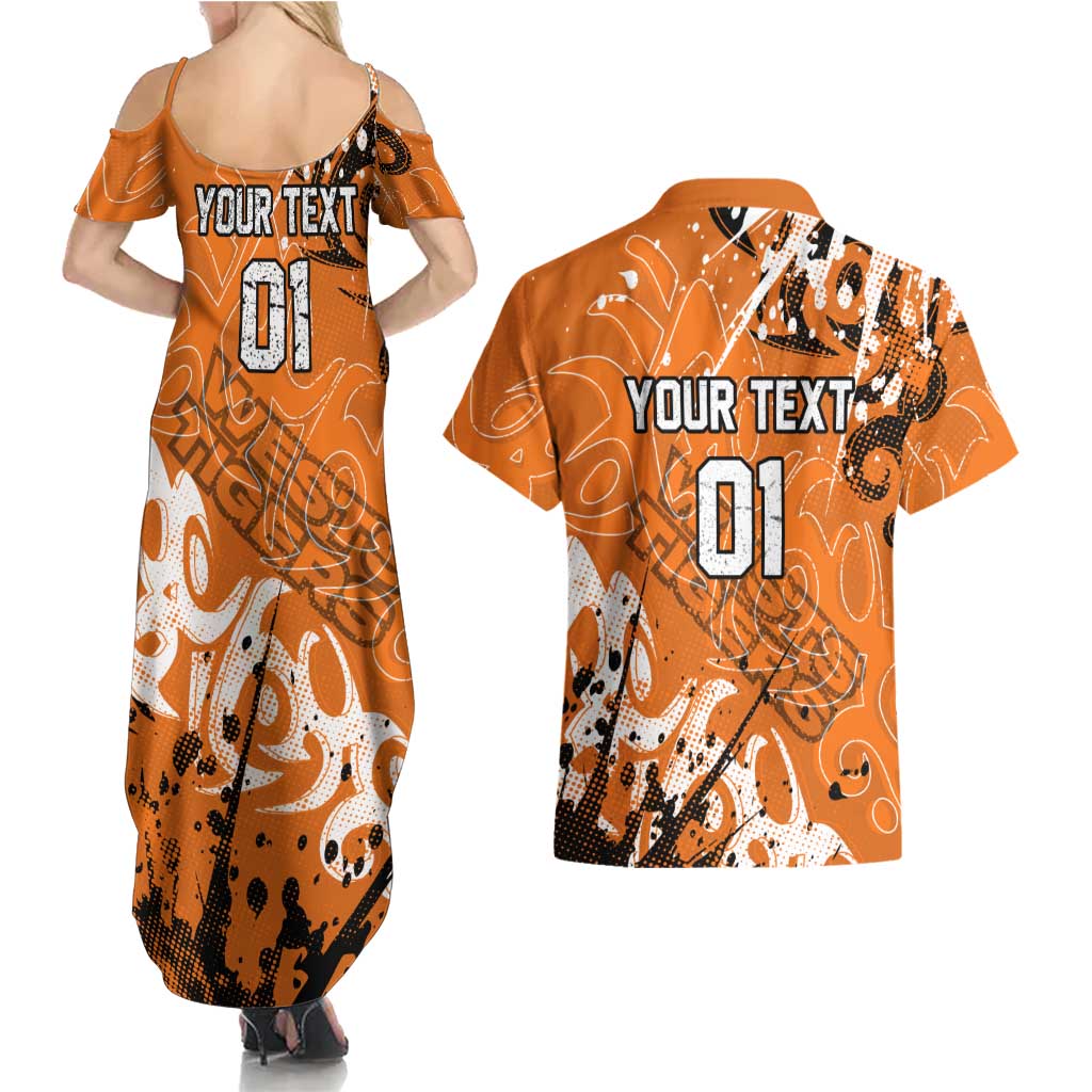 Personalized Wests Tigers Rugby Couples Matching Summer Maxi Dress and Hawaiian Shirt Urban Street Graffiti Style - Distressed Splatter Elements