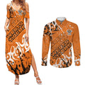 Personalized Wests Tigers Rugby Couples Matching Summer Maxi Dress and Long Sleeve Button Shirt Urban Street Graffiti Style - Distressed Splatter Elements