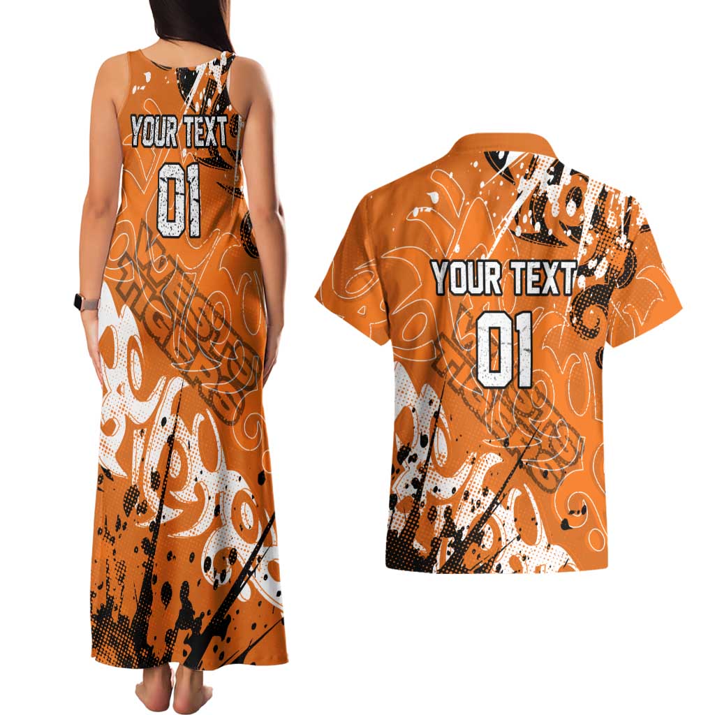 Personalized Wests Tigers Rugby Couples Matching Tank Maxi Dress and Hawaiian Shirt Urban Street Graffiti Style - Distressed Splatter Elements