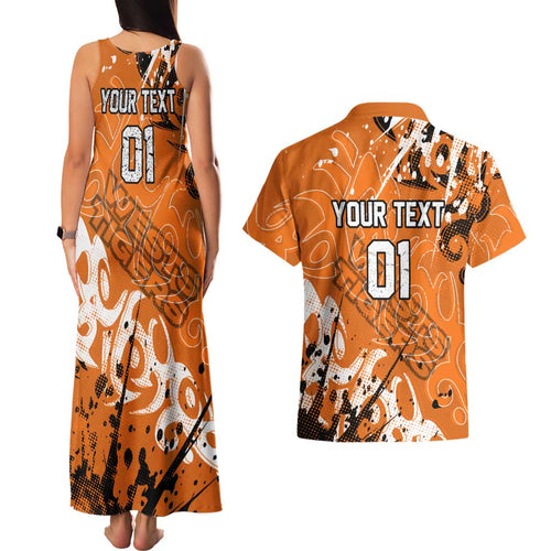 Personalized Wests Tigers Rugby Couples Matching Tank Maxi Dress and Hawaiian Shirt Urban Street Graffiti Style - Distressed Splatter Elements